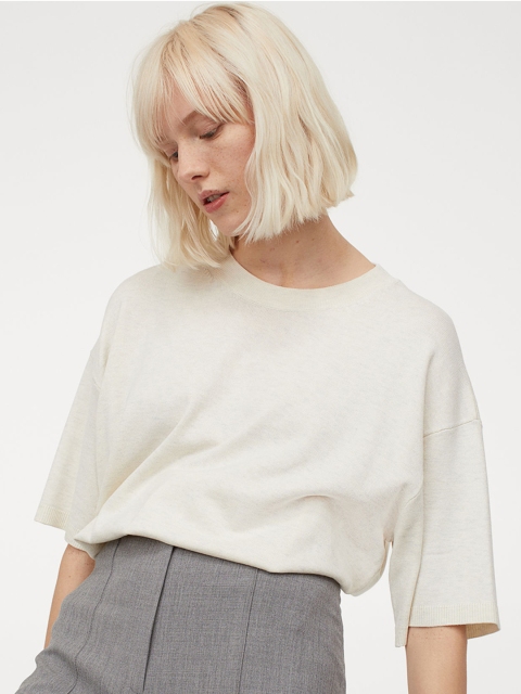 

H&M Women White Solid Fine-Knit T-shirt
