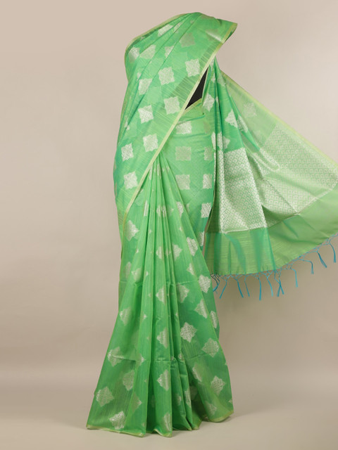 

Pothys Green & Silver-Coloured Cotton Blend Woven Design Saree