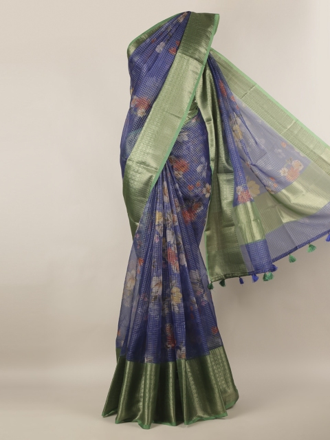 

Pothys Blue & Red Tissue Floral Printed Saree