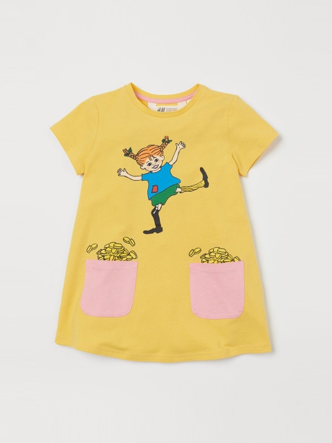 

H&M Girls Yellow Printed Dress
