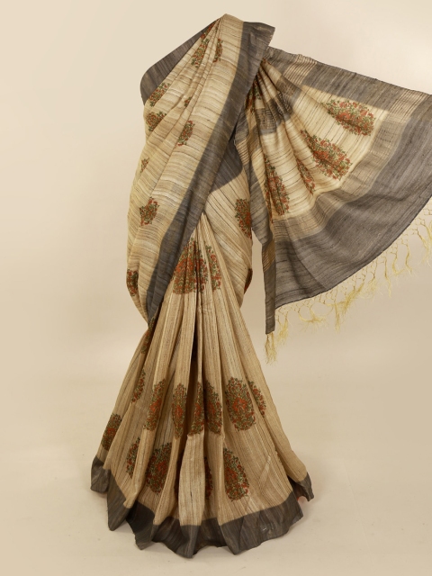 

Pothys Cream-Coloured Printed Pure Silk Saree