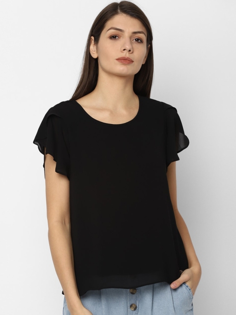 

Allen Solly Woman Black Solid Flutter Sleeves Top
