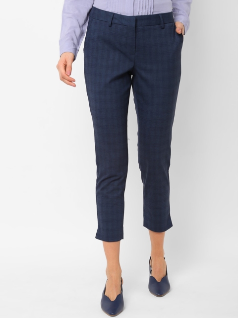 

Allen Solly Woman Women Navy Blue Slim Fit Checked Regular Trousers