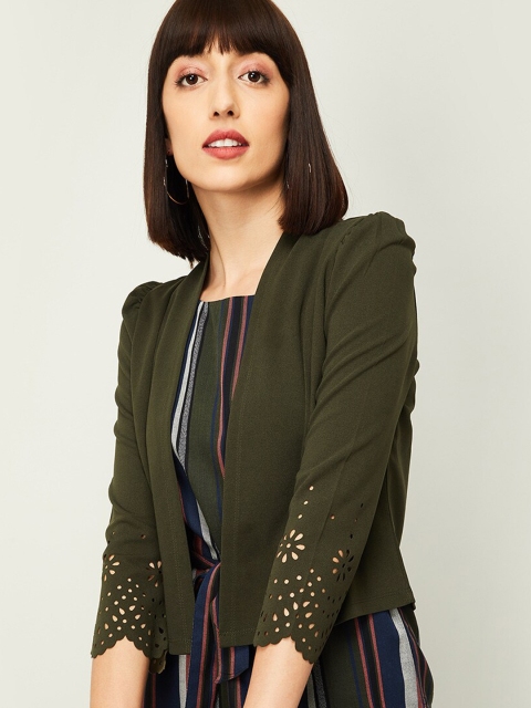 

CODE by Lifestyle Women Olive Green Solid Open Front Shrug