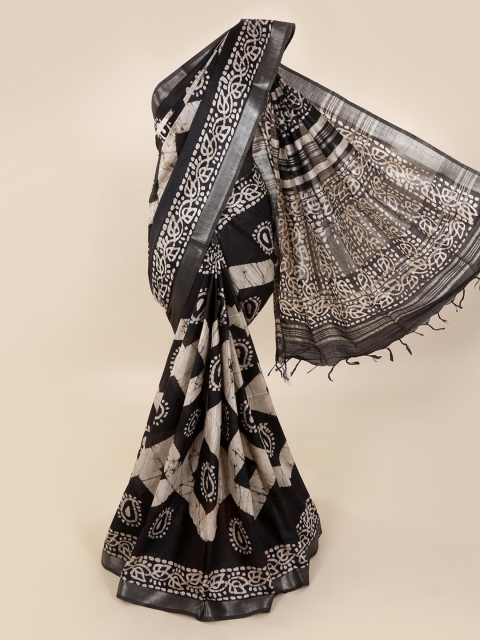 

Pothys Black & Beige Linen Blend Printed Saree