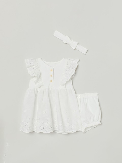 

H&M Girls White Solid 3 Piece Cotton Set