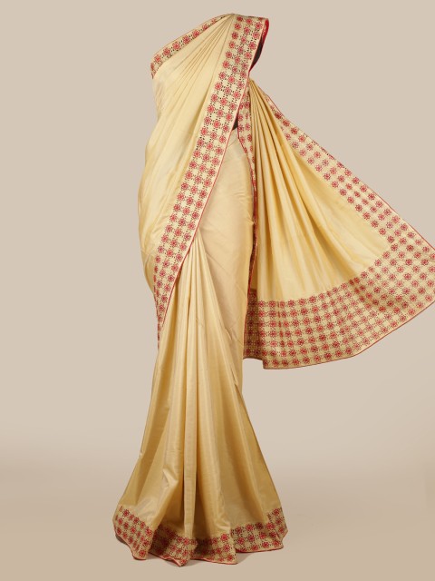 

Pothys Cream-Coloured Solid Art Silk Saree