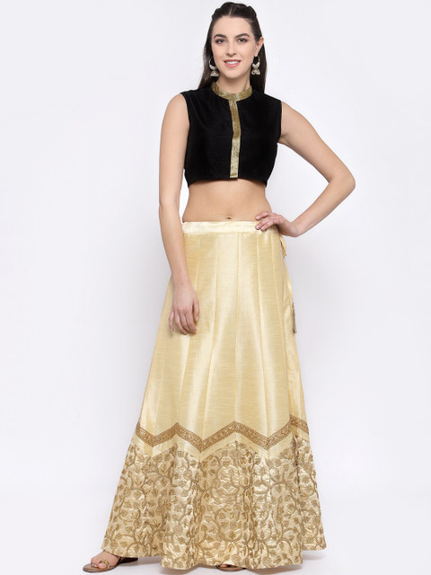 

studio rasa Women Beige & Black Ready to Wear Lehenga with Blouse