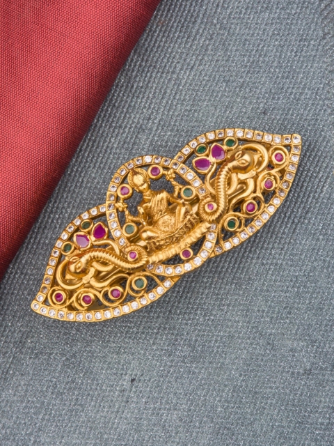 

Alankruthi Gold-Plated Green & Pink Embellished Tic Tac Hair Clip