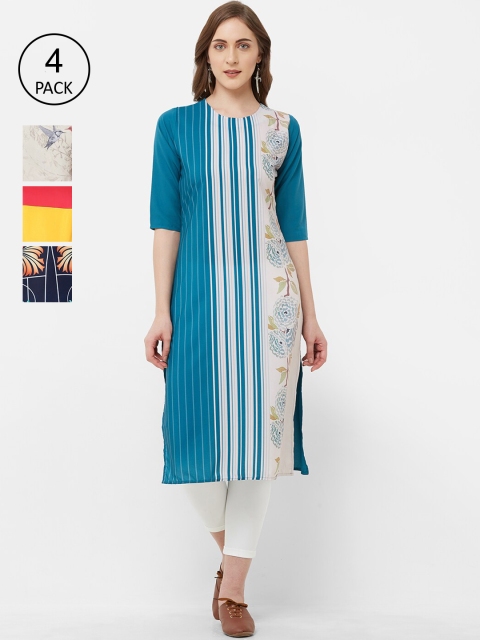

7Threads Women Pack of 4 Multicoloured Straight Kurtas, Multi