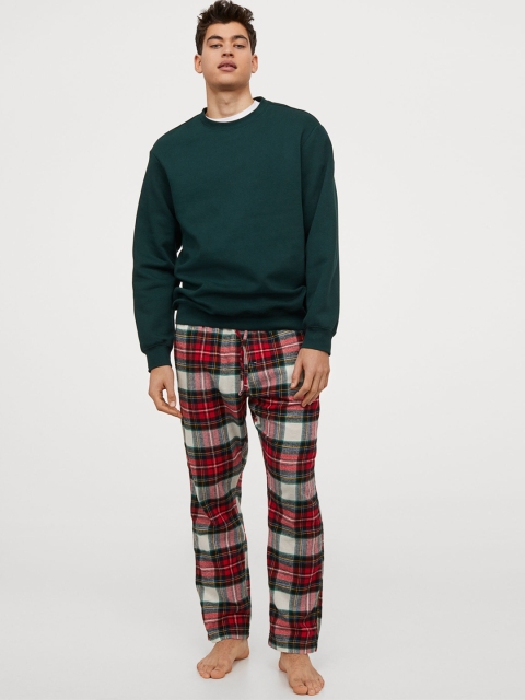 

H&M Men Red & Green Checked Cotton Pyjama Bottoms