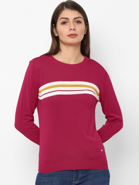 

Allen Solly Woman Pink & Off-White Striped Top
