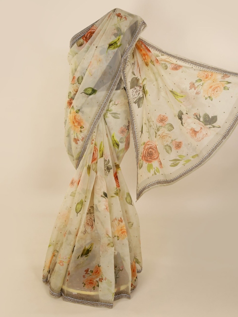 

Pothys Cream-Coloured Printed Pure Silk Saree