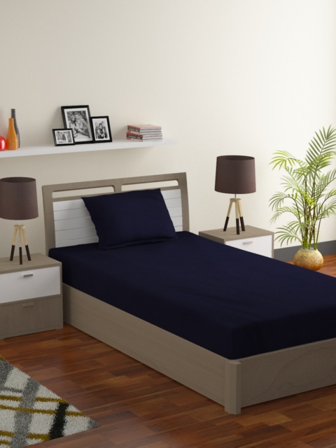 

Bromwick Navy Blue Solid 180 TC Polycotton 1 Single Bedsheet with 1 Pillow Covers