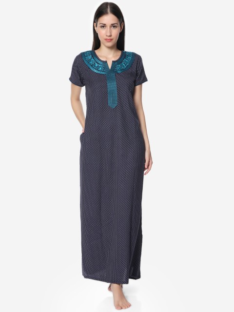 

Sand Dune Printed Alpine A-line Nightrdress, Navy blue