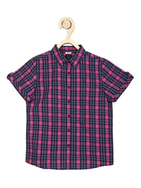 

Allen Solly Junior Boys Pink & Navy Blue Slim Fit Checked Cotton Casual Shirt