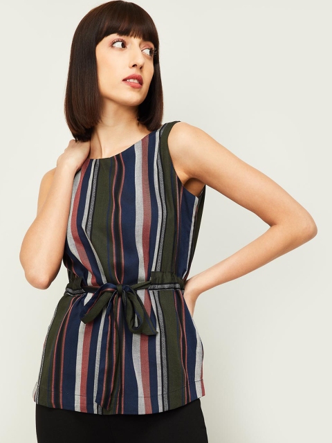 

CODE by Lifestyle Multicoloured Striped Cinched Waist Top, Multi