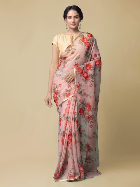 

Unnati Silks Pink Pure Chiffon Printed Patola Saree