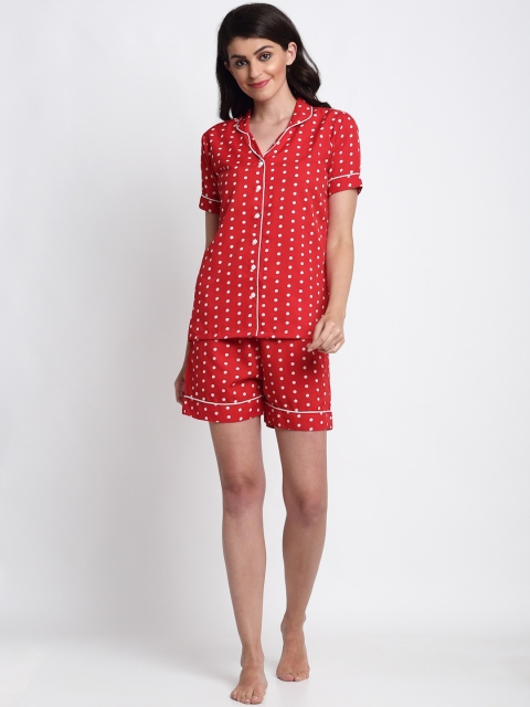 

NEUDIS Women Red & White Printed Night suit