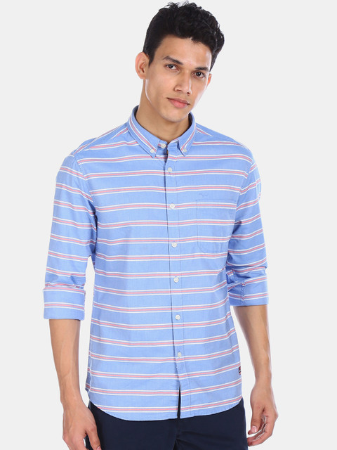 

Flying Machine Men Blue Regular Fit Striped Casual Shirt