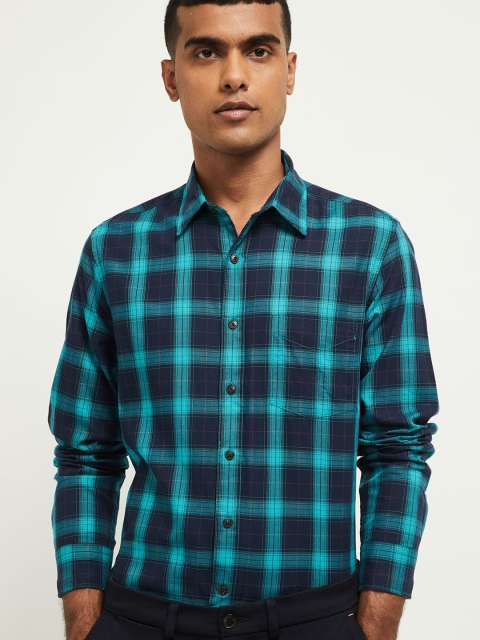 

max Men Blue Slim Fit Checked Casual Shirt