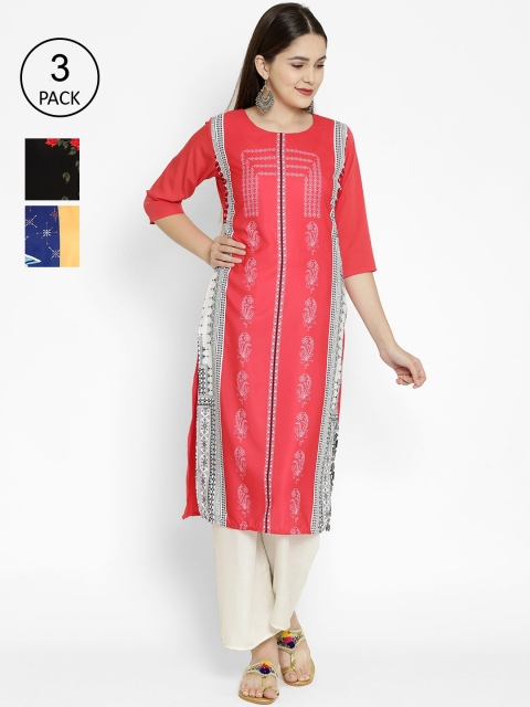 

7Threads Multicoloured Floral Printed Crepe Kurta, Multi