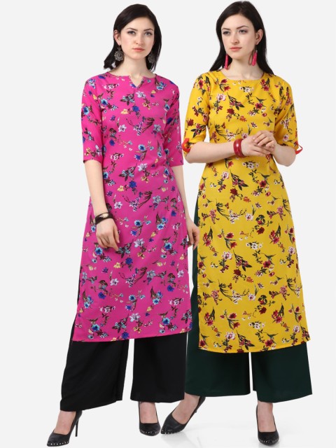 

Florence Pack Of 2 Floral Printed Crepe Kurta, Pink