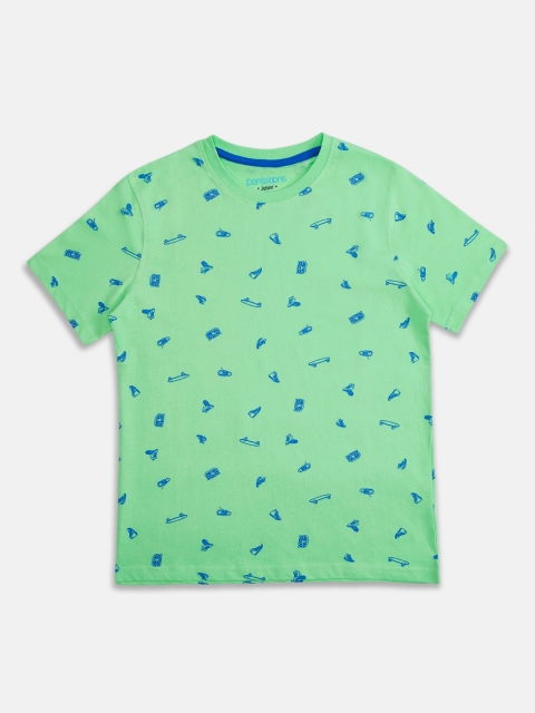

Pantaloons Junior Boys Green Printed Round Neck Pure Cotton T-shirt