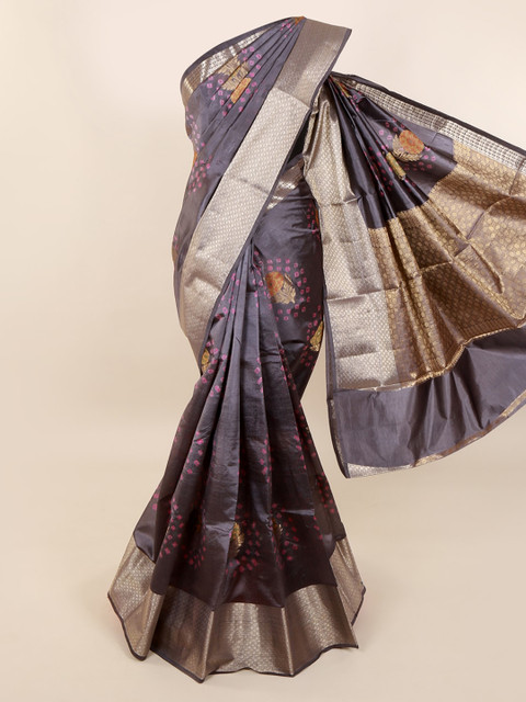 

Pothys Grey & Gold-Toned Pure Silk Woven Design Saree