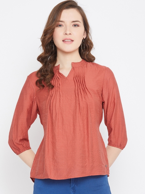 

Octave Brown Mandarin Collar Puff Sleeves Top