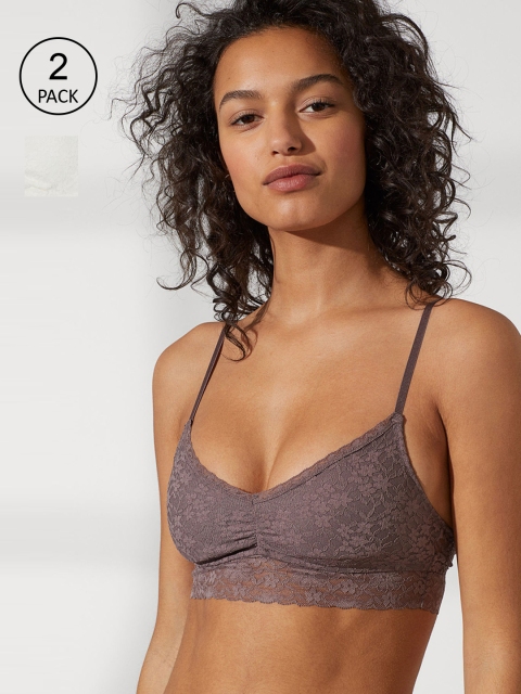 

H&M Women White & Purple 2-Pack Padded Lace Bras 0965071001