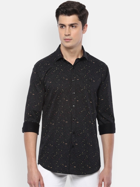 

V Dot Men Black & Grey Slim Fit Printed Cotton Casual Shirt