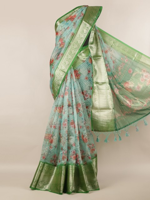 

Pothys Turquoise Blue & Green Tissue Printed Saree