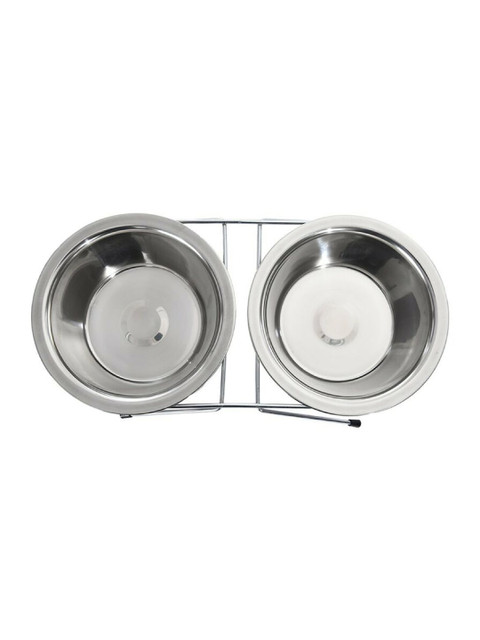 

PETS EMPIRE Set of 2 Silver-Toned Elevated Dog/Cat Diner Bowls