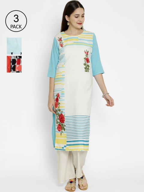 

7Threads Women Multicoloured Set of 3 Printed Straight Kurta, Multi