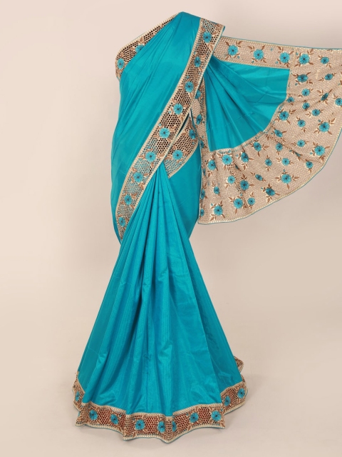 

Pothys Blue Solid Embroidered Art Silk Saree