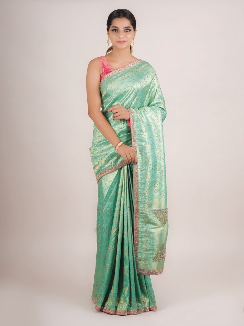 

Pothys Green Embellished Pure Georgette Saree