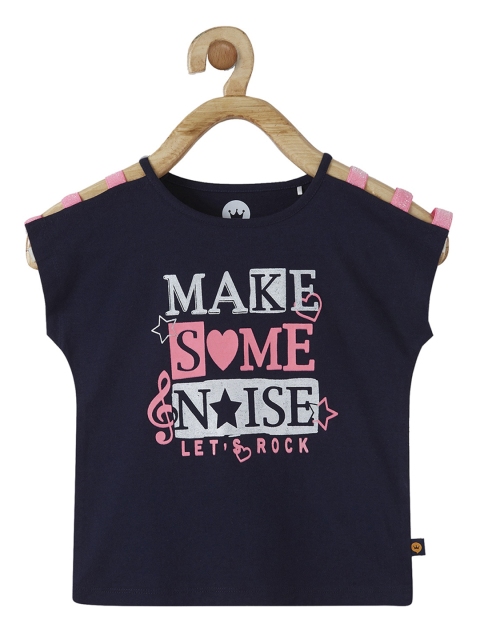 

VITAMINS Navy Blue & Pink Printed Pure Cotton Top