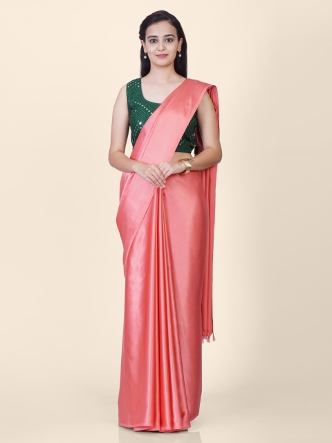 

Hastakala Peach-Coloured Pure Crepe Solid Handloom Banarasi Saree