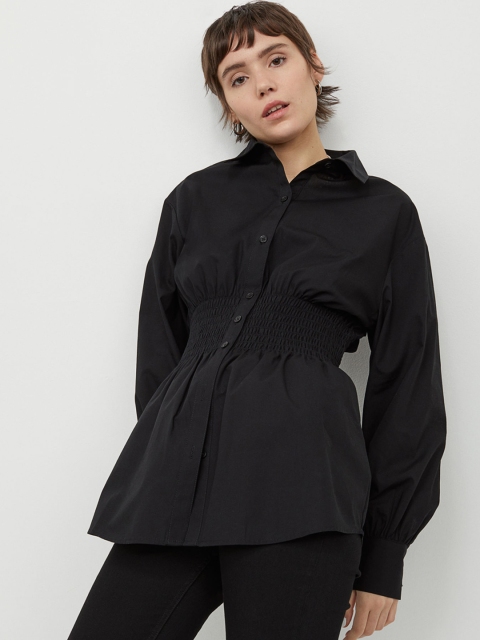

H&M Women Black Solid Wide smock-waist blouse