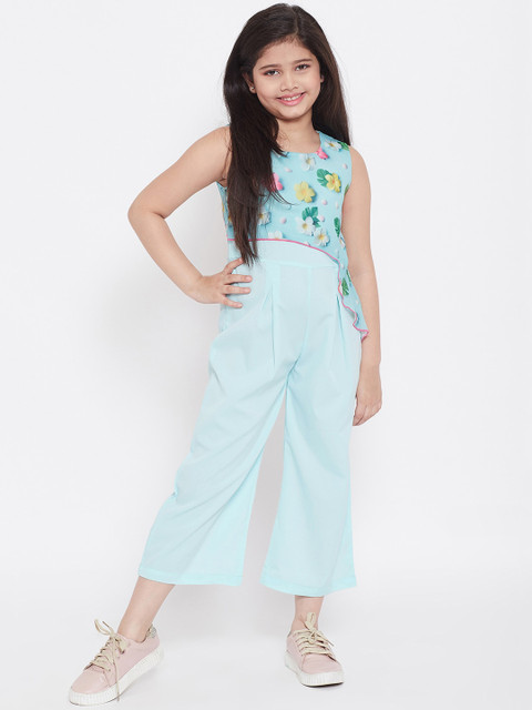 

Stylo Bug Girls Blue & Green Printed Basic Jumpsuit