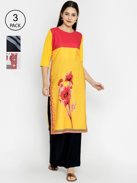 

7Threads Women Pack Of 3 Multicoloured Floral Printed Crepe Kurtas, Multi