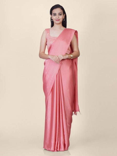 

Hastakala Pink Satin Solid Handloom Banarasi Saree