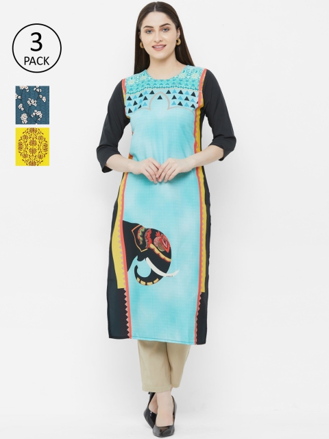 

7Threads Multicoloured Floral Printed Crepe Kurta, Multi