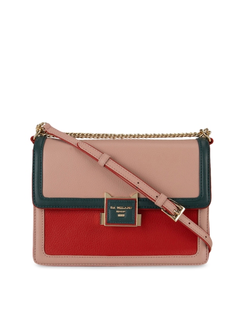 Da Milano Pink Colourblocked Leather Sling Bag