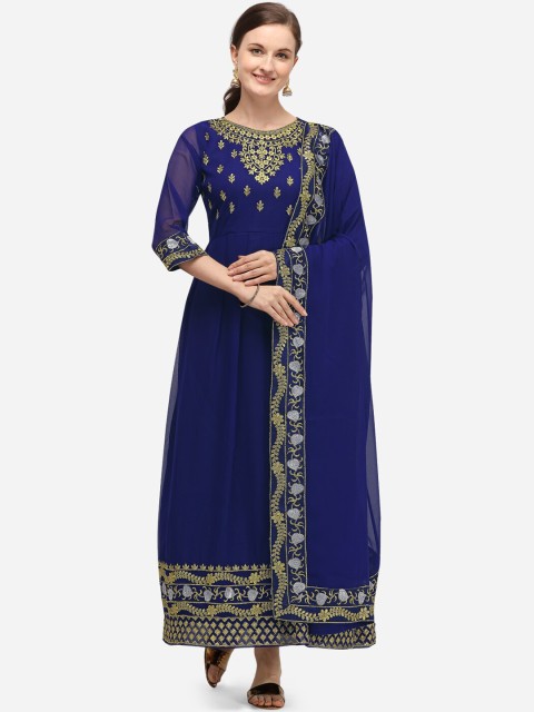 

Florence Navy Blue & Gold-Toned Poly Georgette Semi-Stitched Dress Material