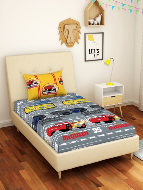 

CORE Designed by SPACES Disney Car Yellow 144 TC Pure Cotton Single Bedsheet, Grey