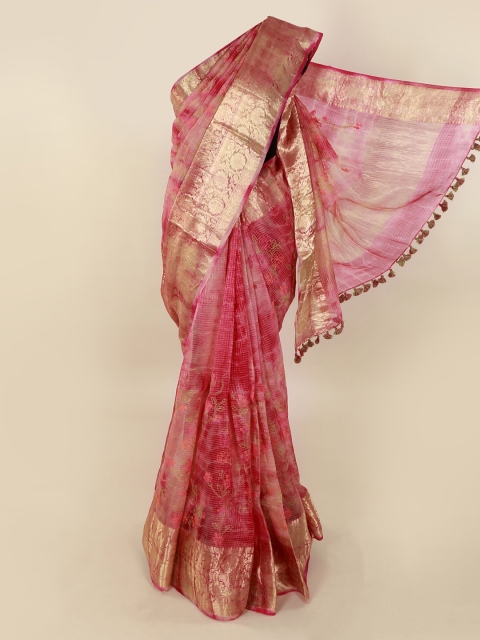 

Pothys Pink Floral Printed Pure Silk Saree
