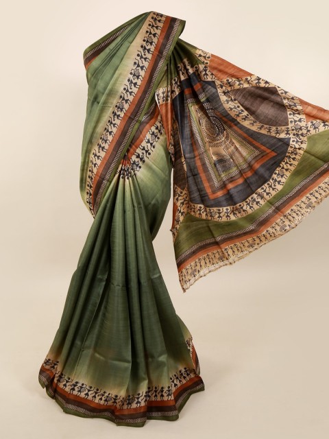 

Pothys Green & Beige Pure Silk Colourblocked Saree