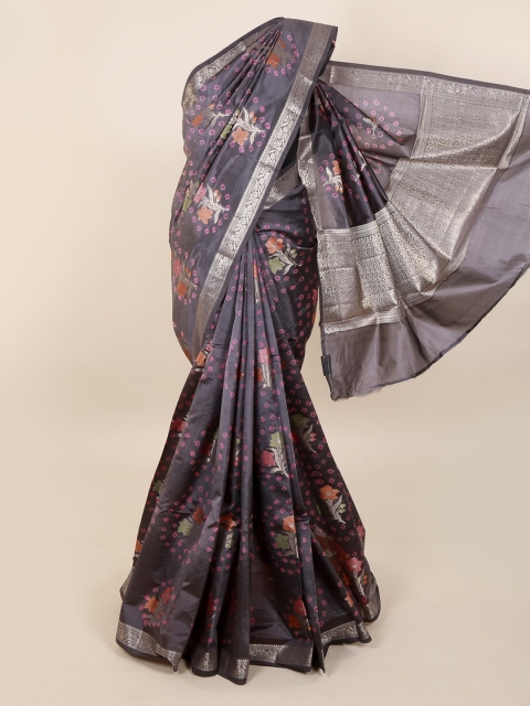 Pothys Grey Printed Pure Silk Saree